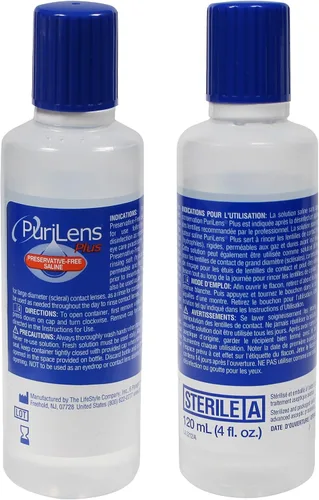 Vista 6 de Purilens Plus, solución salina sin conservantes para lentes de contacto, 120 ml (4 fl. oz), paquete de 3