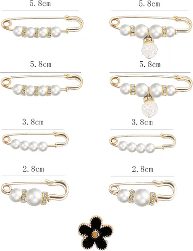Vista 7 de Broche de perlas, broche de perlas, suéter, chal, pantalones de cintura, extensor, pasadores de seguridad, clip de doble imitación de diamantes