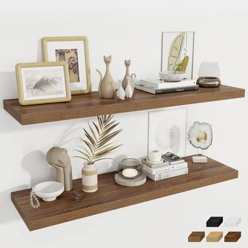 Vista 9 de Fun Memories Pequeños estantes flotantes para pared, estantes cuadrados de pared de 8 pulgadas con soportes invisibles, estantes negros para baño