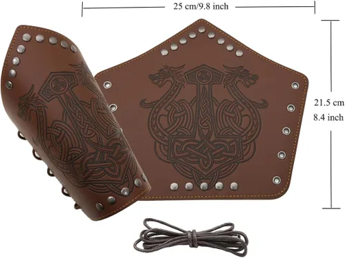Vista 5 de Jeilwiy Brazaletes vikingos medievales de cuero, brazaletes de armadura de brazo, brazalete de cuero, guantelete punk para hombres y mujeres