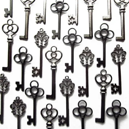Vista 9 de Aokbean Juego mixto de 30 llaves de esqueleto grandes en bronce antiguo, juego de 30 llaves Retro Decorative Craft Keys, Antique Color Finish