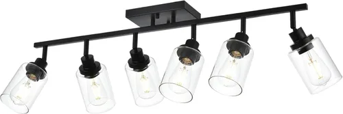Vista 10 de Lámpara de tocador de 4 luces con pantalla de vidrio transparente, multidireccional, giratoria, de metal, con cabezales de riel ajustables