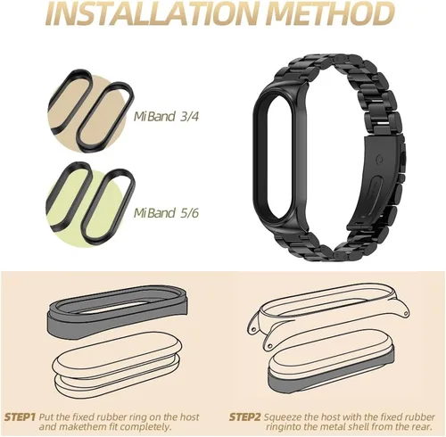 Vista 6 de Mi Band 6 Mi Band 5 Correa para Xiaomi Mi Band 4 3, Correa de reloj de acero inoxidable Pulsera de repuesto de metal para Mi Smart Band 6