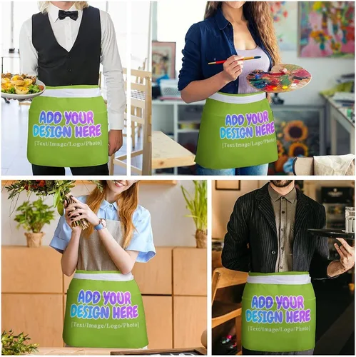 Vista 168 de AXKEUDO Delantal personalizado con bolsillos, delantales de cintura para camarera para cocinar en casa, restaurante, servir trabajo