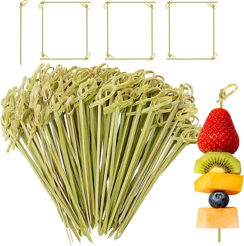 Vista 7 de 1200 piezas de palillos de cóctel de bambú, palillos de dientes elegantes para aperitivos, palos de cóctel de 4.13 pulgadas con nudo para bebidas