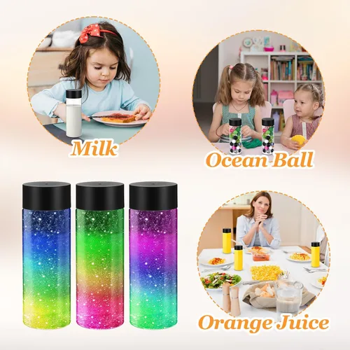 Vista 4 de 24 botellas de plástico transparente, botellas sensoriales vacías con tapas, jugo de plástico PET, reutilizable, a prueba de fugas, contenedor