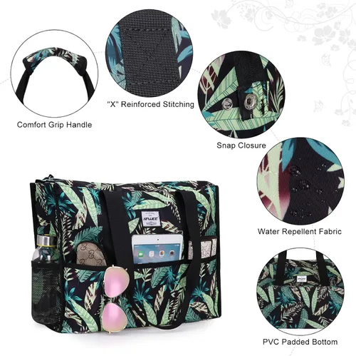 Vista 7 de HAWEE Bolsa de mano utilitaria con compartimento para portátil, funda de equipaje con cremallera, multibolsillo, bolso de hombro