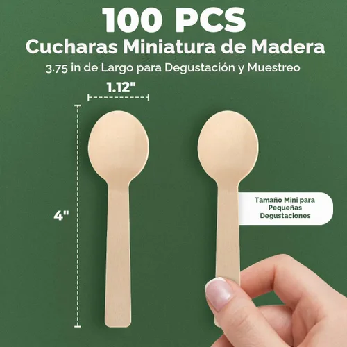 Vista 2 de LotFancy Mini Cucharas de Madera, Paquete de 100, 4 Pulgadas de Largo, Cucharas Desechables de Degustación y Muestreo, Cucharas Degustadoras