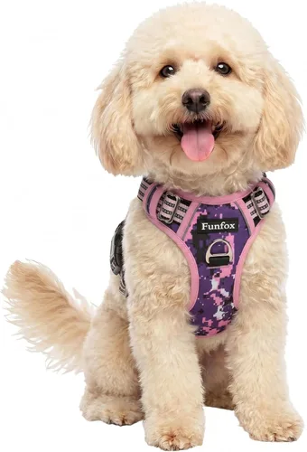 Vista 8 de Funfox Arnés para perro sin tirones, arnés de chaleco ajustable para mascotas, material súper suave con mango vertical, fácil control, paseo