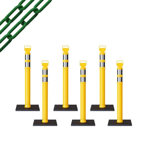 Vista 31 de CCW 6-Pack 45" Delineador Post Kit Kit de 3.0 in collares reflectantes, base de goma de 10 lb (6 postes blancos con cadena negra de 50 pies)
