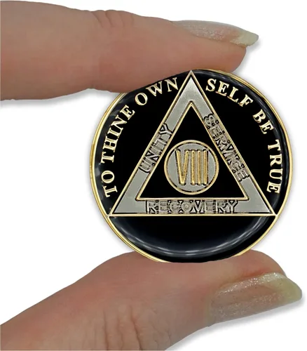 Vista 5 de Moneda de sobriedad de 8 años Ficha de aniversario de recuperación de chip AA Triplate (negro)