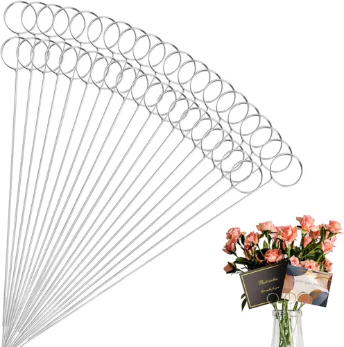 Vista 8 de 60 púas florales de alambre de metal de 13 pulgadas, soporte de tarjeta de metal para colocar tarjetas de nombre, clips de números de mesa, soporte