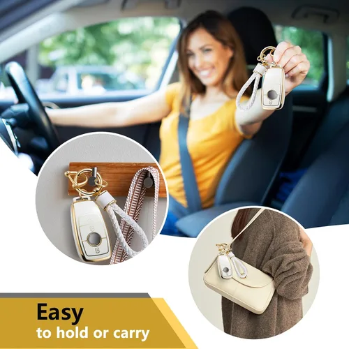 Vista 4 de Funda para Llavero Mercedes con Llavero de Cuerda Trenzada de Metal, Funda de Llave Suave Mejorada para Carcasa de Llavero Remoto Inteligente Sin