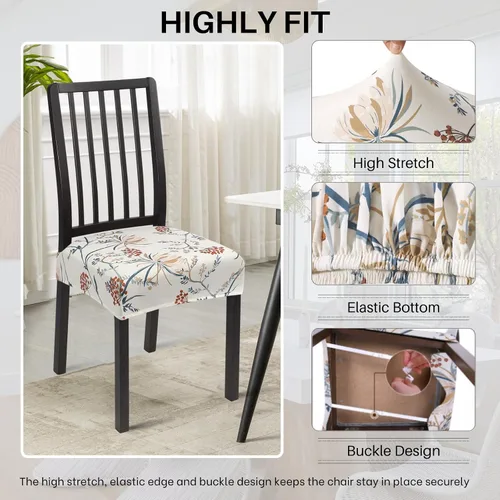 Vista 3 de SearchI Juego de 4 fundas de asiento para sillas de comedor, fundas elásticas extraíbles para sillas de comedor, fundas protectoras para sillas