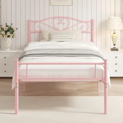 Vista 11 de VECELO Base de cama de plataforma metálica de tamaño individual de 14 pulgadas con cabecero y piecero, base de colchón resistente con soporte