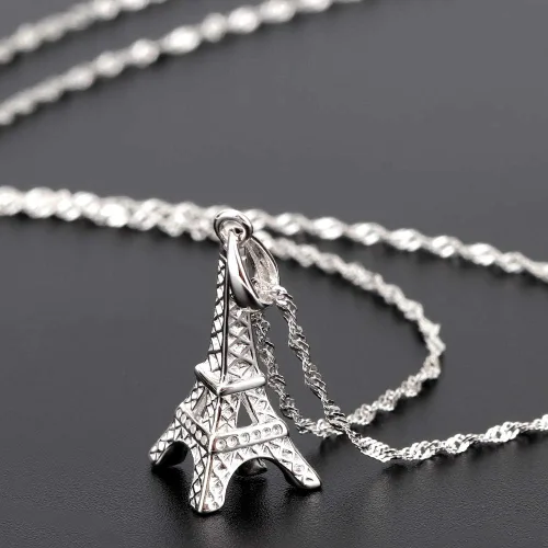 Vista 4 de Collar con colgante de torre Eiffel de plata de ley, joyería de París para mamá y mujer con cadena de plata de 18 pulgadas, Plata esterlina