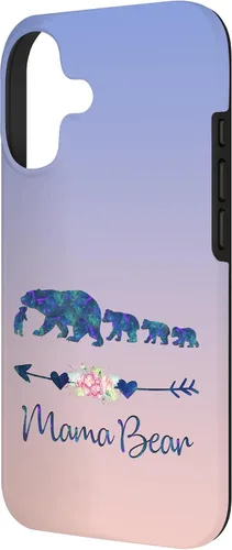 Vista 2 de Teal Blue Purple Floral Mama Bear Four Cubs Blue Pink Case for iPhone 17