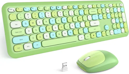 Vista 9 de MOFII Combo de teclado y mouse inalámbricos, teclado retro de máquina de escribir de 2.4 GHz, tamaño completo, lindos ratones inalámbricos, dongle