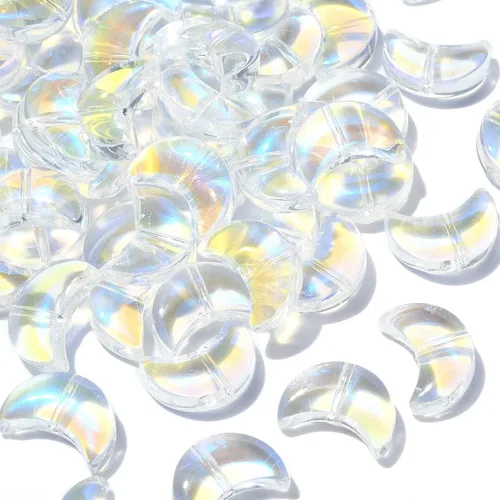 Vista 5 de KitBeads 100 cuentas de vidrio en forma de luna, electroplaca, cuentas de luna creciente transparente, de color AB, cuentas de luna para fabricación