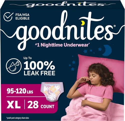 Vista 25 de Goodnites Ropa interior nocturna para niñas, talla extra pequeña (28-43 libras), 15 unidades, el embalaje puede variar
