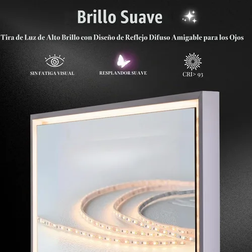 Vista 3 de LUXFURNI Full Length Mirror with LED Lights, Lighted Door Hanging Mirror Full Body, Wall Mounted Light Up Full Length Mirror for Bedroom Living