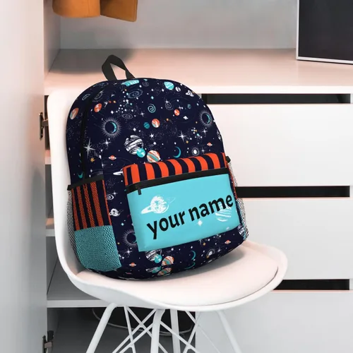Vista 7 de J&SBGFT Mochila personalizada para niños y niñas, mochila personalizada con nombre, mochila escolar para niños, bonita mochila escolar, 06-Space