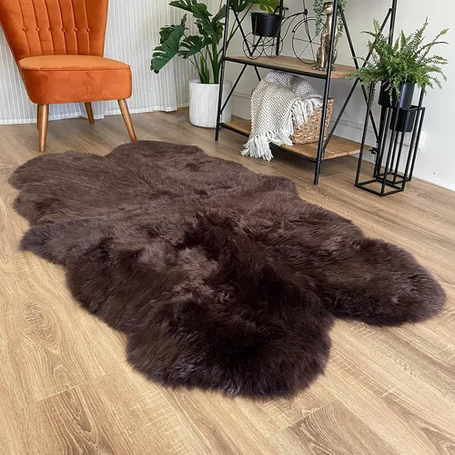 Vista 45 de HUAHOO Alfombra de piel de oveja genuina prémium Negra Real de Australia Piel de oveja natural de lujo, alfombra esponjosa de lana de cordero
