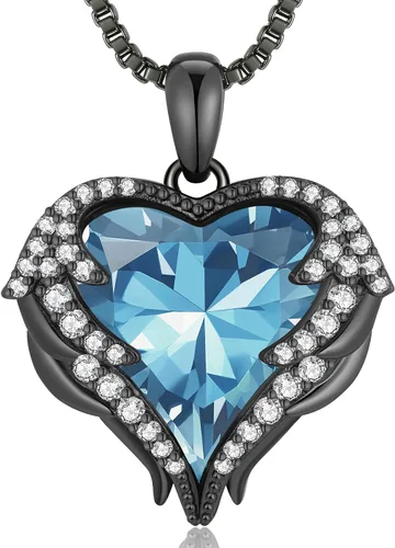 Vista 28 de CDE Angel Wings Heart Birthstone Pendant Necklace Gift for Women Negro-01&07-Piedra natal roja rubí
