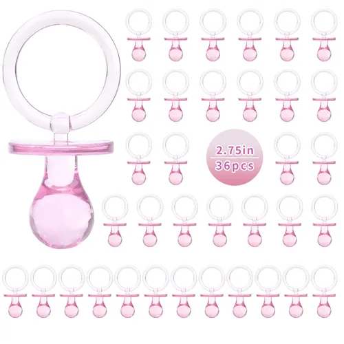 Vista 11 de Chupetes para juego de baby shower, 36 chupetes de plástico para decoración de baby shower DIY, chupetes de baby shower de tamaño grande, decoración