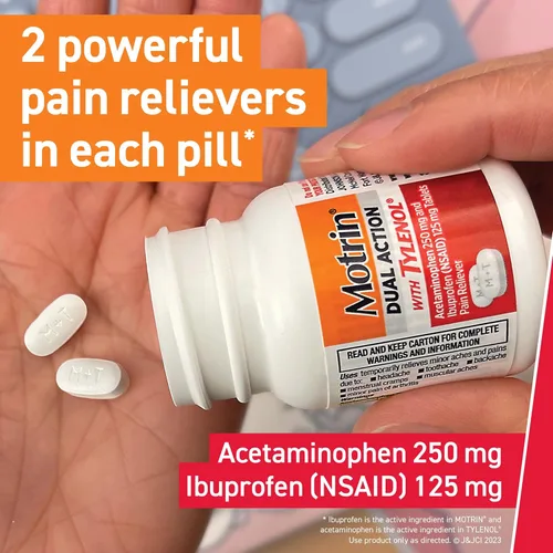 Vista 6 de Motrin Dual Action con Tylenol, Analgésico de acción dual de acción rápida con ibuprofeno y acetaminofén para dolores y molestias menores