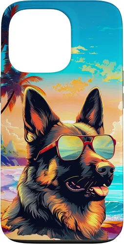 Vista 10 de Funda para iPhone 16 con diseño de pastor alemán, para amantes de los perros, playa, mar, para niños y niñas