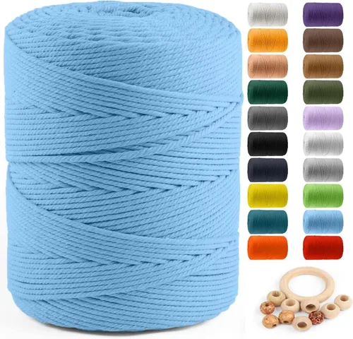 Vista 35 de ZUEXT Cordón de algodón para macramé de 4 mm x 500 m, ZUEXT Cordones trenzados naturales hechos a mano en verde manzana de 4 hebras, cuerda de lana