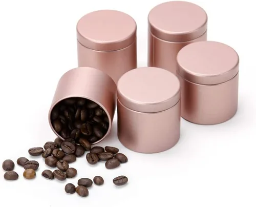 Vista 16 de Caja de lata pequeña con tapas herméticas para almacenamiento de café, té, caramelos, hojas sueltas, té, latas de té, 5 unidades (cinco colores, S)