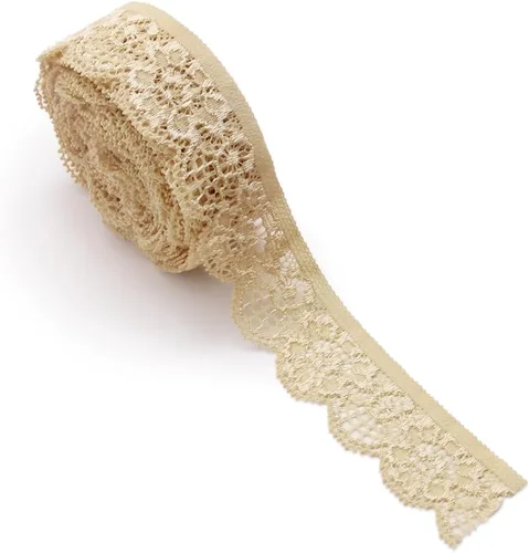 Vista 7 de SEMINI Cinta elástica de encaje de 1 pulgada de ancho para costura, manualidades, boda, fiesta, decoración, ropa (beige)