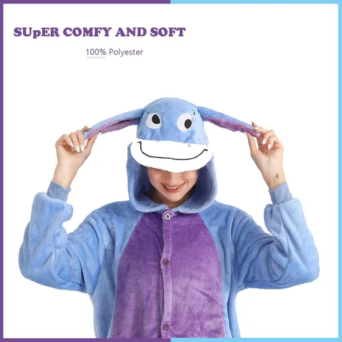 Vista 2 de Griong Fit - Pijama de una pieza para adultos, unisex, de franela para cosplay, animal, ropa de dormir de una pieza para Halloween, ropa de dormir