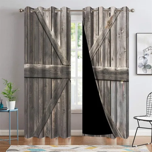 Vista 30 de Cortinas rústicas para ventana de puerta de granero, puerta de madera gris, puerta de garaje, tratamiento de ventana para sala de estar, dormitorio