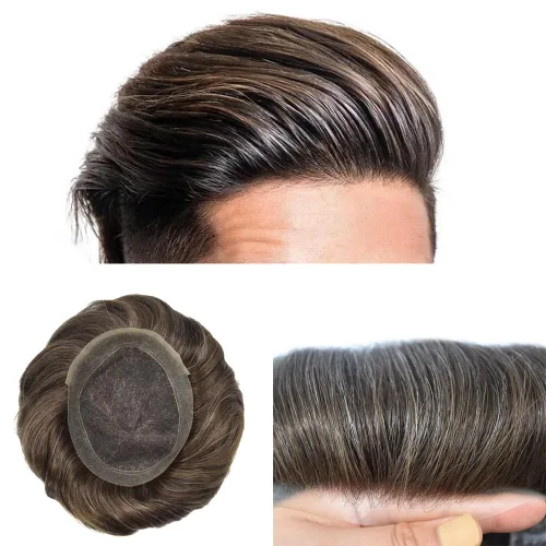 Vista 8 de Mens Toupee Hair Piece Real Cabello humano suave francés Encaje Toupee para hombres Sistema de reemplazo de cabello Hombres Hairpieces Hombres