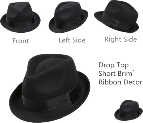 Vista 2 de Home Prefer Sombrero de invierno de fieltro de lana para hombre Sombrero de ala corta Fedora