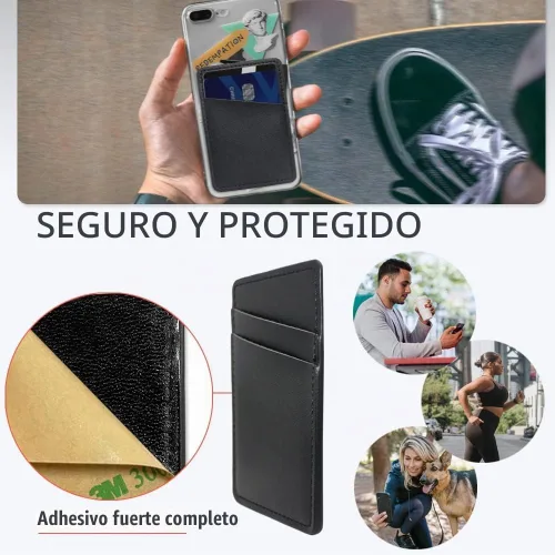 Vista 5 de Cartera de cuero para teléfono, soporte adhesivo para tarjetas de crédito para funda de teléfono, compatible con iPhone, Samsung, Android y todos