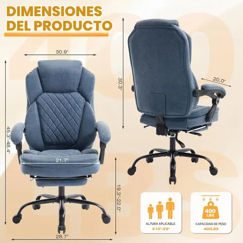 Vista 2 de Silla de escritorio de oficina reclinable de cuero de talla grande A azul