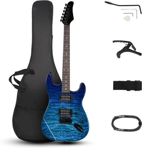 Vista 3 de Ktaxon 39 Inch Electric Guitar H-H Pickup Left-Handed Matte Black Basswood Body, Maple Neck, Tech Wood Fingerboard, 22 frets, C-shaped neck, Ideal