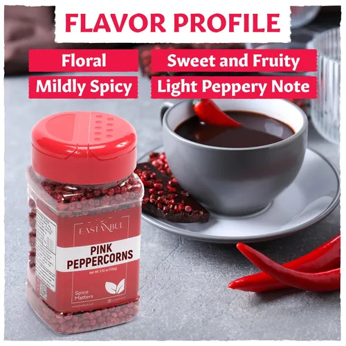 Vista 4 de Eastanbul Granos de pimienta rosa, 3.53 onzas, granos de pimienta rosa entera entera de primera calidad, perfecto para platos gourmet y condimentos