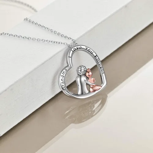 Vista 4 de POPLYKE Collar de plata de ley con diseño de corazón para abuela, hermana, madre, día de San Valentín