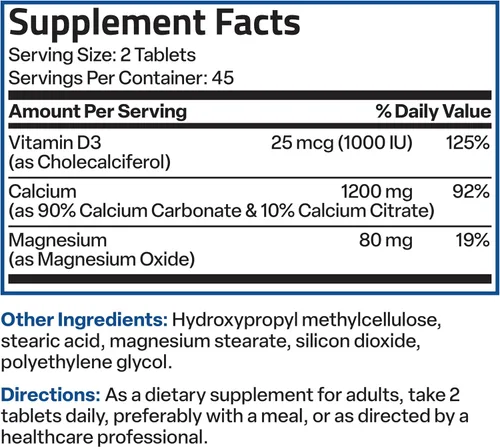 Vista 7 de Bronson Calcio 1200 mg por porción liberación sostenida con vitamina D3 1000 UI de vitamina D3 por porción sin OMG, 90 tabletas