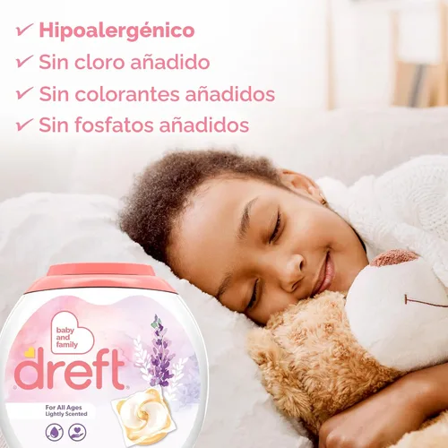 Vista 4 de Dreft - Detergente para ropa en cápsulas XL, aroma ligero, lavanda, 18