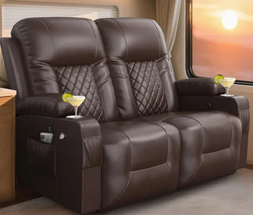 Vista 13 de YONISEE Juego de muebles de sala de estar, sofá biplaza reclinable de 2 plazas y silla reclinable giratoria de 360° con masaje, sofá reclinable