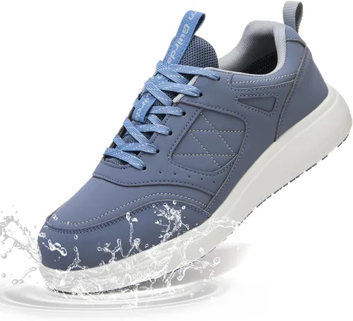 Vista 12 de Zapatos de trabajo antideslizantes para hombres, impermeables, resistentes al aceite, ligeros, duraderos, para cocina, restaurante, enfermería