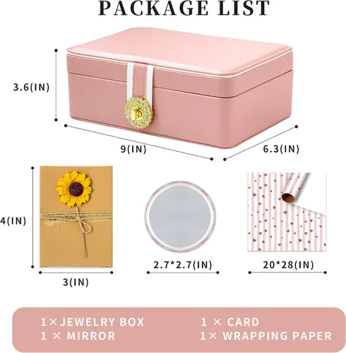 Vista 4 de Uhelper Organizador de aretes para mujer, joyero grande de 2 capas con espejo, tarjeta de regalo hecha a mano y papel de regalo, soporte de joyería