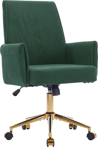Vista 19 de YITAI Silla de escritorio giratoria de terciopelo de 360°, moderno sillón de oficina en casa con base dorada y ruedas para tocador, cómoda silla