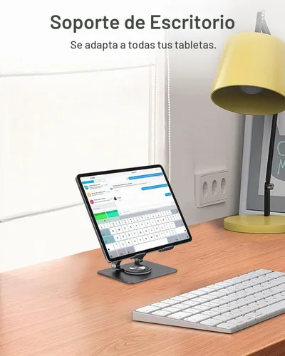 Vista 6 de JUANWE Soporte giratorio para iPad para escritorio, soporte de tableta de Negro